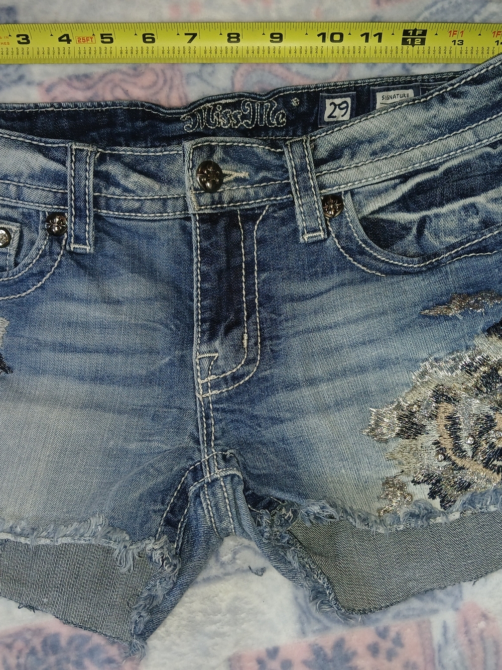Miss Me Embroidered Denim Shorts